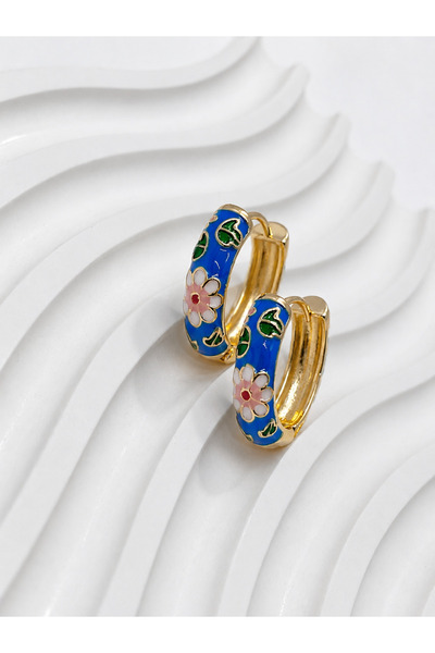 Liva Group Atelier Steel Enameled Flower Motif Earrings (Blue)