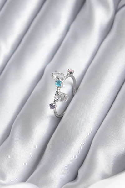 USLUCAN ALIŞVERİŞ Silver Color Colorful Zircon Stone Women's Ring
