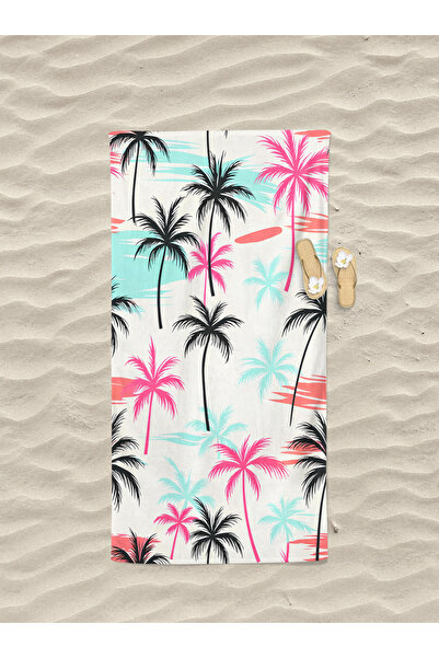 Erays Home Palm Tree Coast Patterned Digital Printed Beach Towel Cotton Beach...