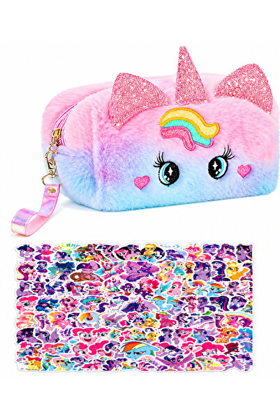 UNICORN Pencil Case Gift Set for Girls – Large Plush Stationery Pouch with Fr...