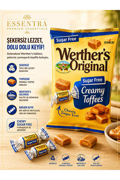 Essentra Home Werther’s Original Sugar Free Creamy Toffees Şekersiz Karamel Ş...