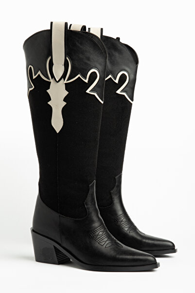 DENORA Black Matte Leather Suede Cowboy Western Boots