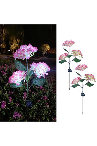 BaoBao Set de 2 lămpi solare LED de grădină, cu flori roz, din plastic, cu au...