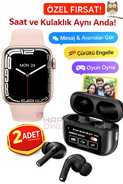 Happy Owl Bluetooth Kulaklık Akıllı Saat & Kablosuz Kulaklık Seti – Telefon B...