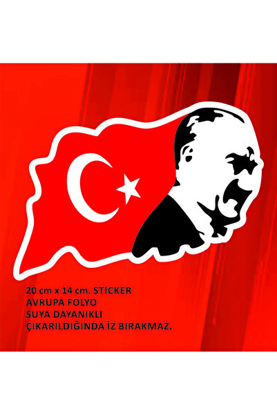 Türk Bayrağı ve Atatürk görselli Sticker 20x14cm