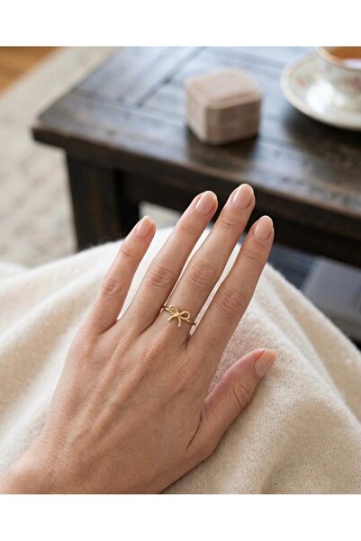 Vira Rise Women's Gold Minimalist Bow Ring with Adjustable Back