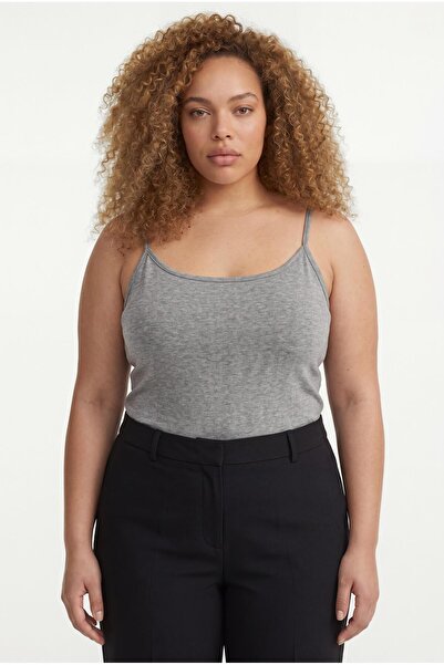 Ebsumu Women's Plus Size Knitted Gray Blouse with Rope Straps