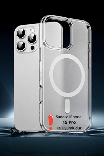 Evax [Mat Magsafe] iPhone 15 Pro Uyumlu Arkası Mat Şeffaf Yanları Yumuşak Mag...
