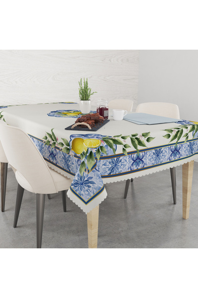yok yok evim eve dair her şey Lemon Patterned Linen Effect Decorative Seamles...