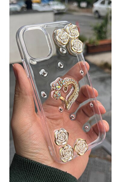 EDELFU iPhone 15 Plus ve 14 Plus Kabartma Çiçek Desenli Taşlı Kelebek Sararma...