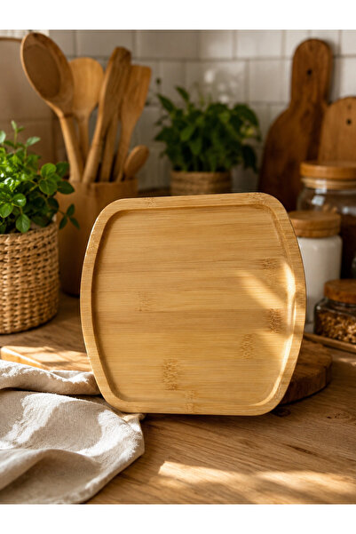Fİ HOME 20X20 Bamboo Square Presentation Plate |   Natural Wood Stylish Servi...