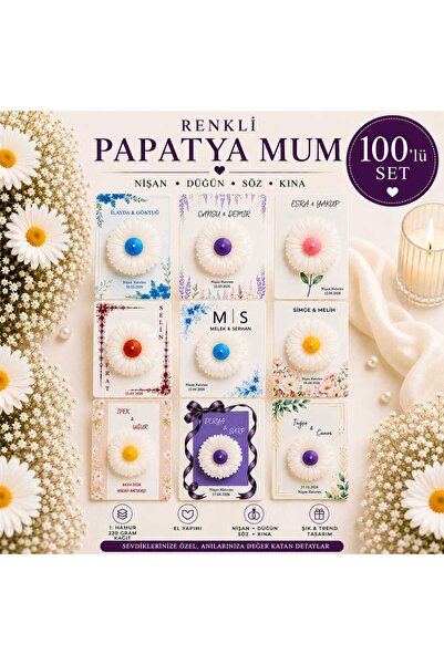 Kişiye Özel Nikah, Nişan, Söz Hediyelik Papatya Mum (100 Adet)