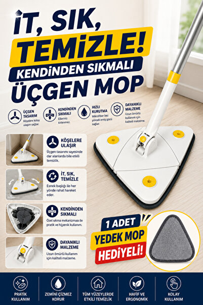 VENON YEDEK BEZ HEDİYELİ ✨ Üçgen Mop ✨ İT SIK TEMİZLE ✨ KENDİNDEN SIKMALI✨Kal...