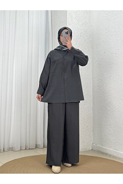 MİHRA STORE Yamaç Single Pocket Oversize Trouser Suit-Zi̇2232 Anthracite