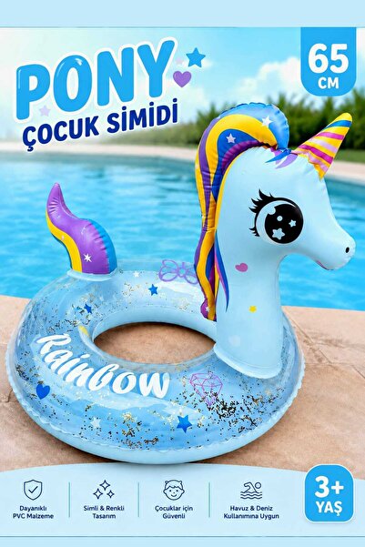 Fidan oyuncak Pony Unicorn Simli Çocuk Yüzme Simidi 65 cm Deniz Havuz Simidi ...