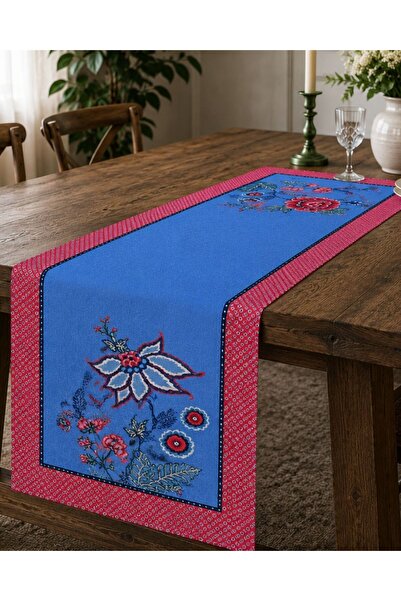 Karam Home Vintage Çiçek Desenli Dekoratif Runner 140x50 cm