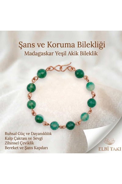 Elbi Takı Aura Model Madagaskar Yeşil Akik Bileklik 10 mm
