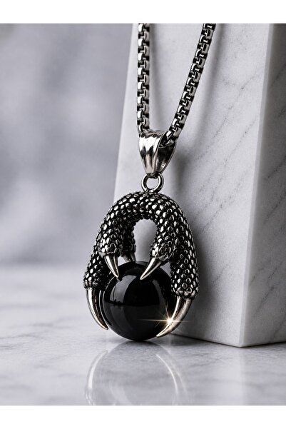 voyageaccessory Paslanmaz Çelik Siyah Oniks Cam Detaylı Gotik Tasarım Ejderha...