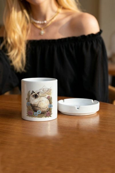 Kirbi Reklam Animal Himalayan Cat Double Sided Printed Ash Tray Ashtray Gift
