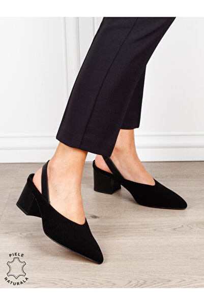 ANGEL BLUE Slingback Genuine Leather Suede Leather, 5.5 cm Heel, black