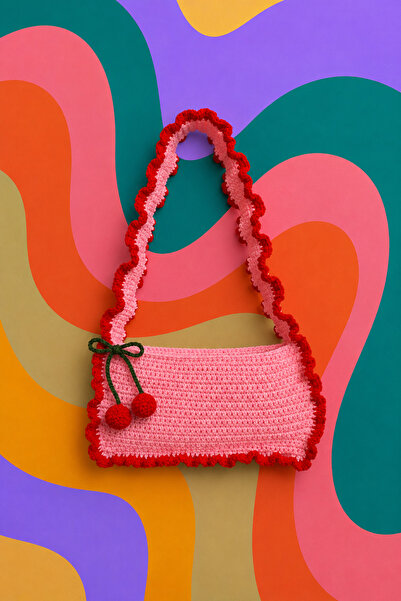 Little Wow! Things Cherry Bomb Kiraz Aksesuarlı Pembe Kırmızı Fırfırlı Örgü K...