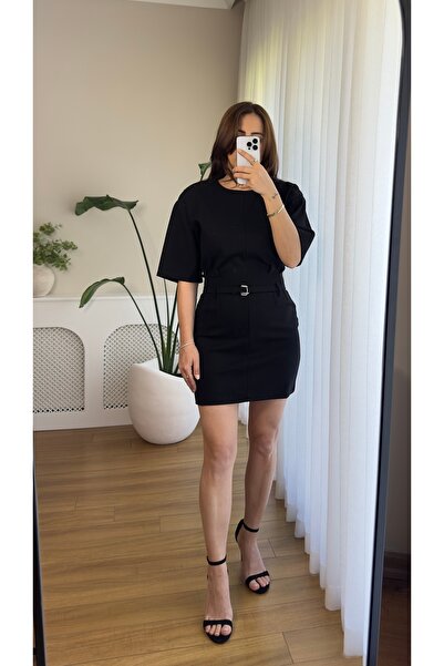 Butikrenginyılmaz Padded Belted Premium Fabric Mini Dress