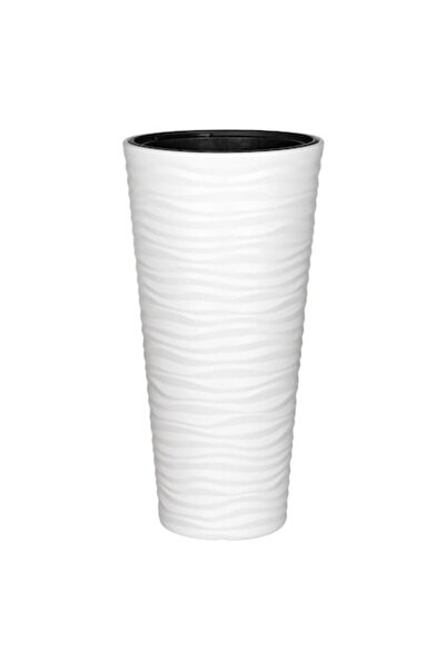 OEM Ghiveci conic din plastic alb cu dungi Ø35x69cm - 85L