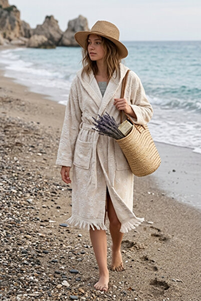 Valmia Home 100% Cotton Hooded Peshtemal Bathrobe |   Organic, Oversize Comfo...