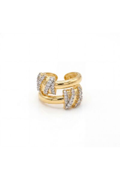 Swen Collection Zirkon Taşlı Kıvrımlı Gold Yüzük