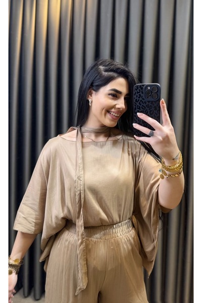 Nisam طقم ياقة شال من الحرير التينسل