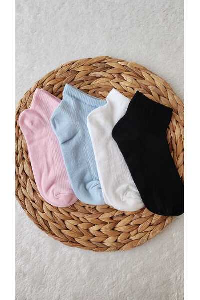 EFİLACCESSORİES Plain Color 4-Piece Summer Women's Socks