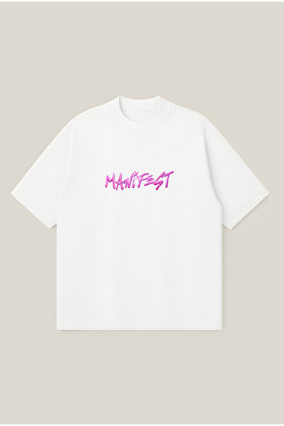 Moon Dancer Pembe Manifest Oversize Boxy Kesim Unisex %100 Pamuklu Baskılı Ts...