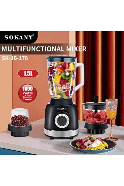 SOKANY خلاط كهربائي 3 في 1 بقوة 1000 واط مع مفرمة لتحضير العصائر والسموثي
