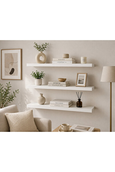 RAFKESTİR 3’lü Gizli Bağlantılı Duvar Rafı – Beyaz – 50x15 cm