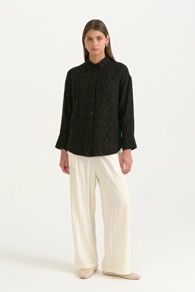 Nihan Low Sleeve Lyocell Shirt - Black