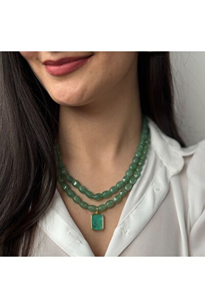 OXETTE Silver necklace double plated with 18k gold and semi-precious stones H...