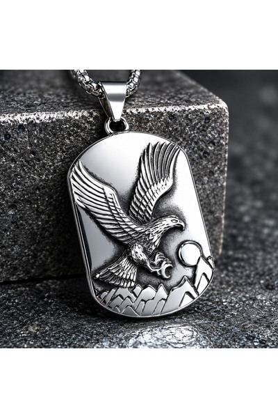 voyageaccessory Stainless Steel Imprint Model Embossed Pattern Eagle Necklace