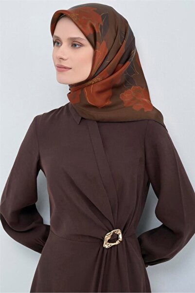 Armine Saf İpek Twill Eşarp Kahverengi 9509D 57