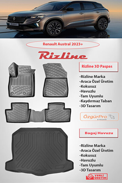 Rizline Renault Austral Hybrid 2023 ve Sonrası 3D Havuzlu Paspas ve ALT Bagaj...
