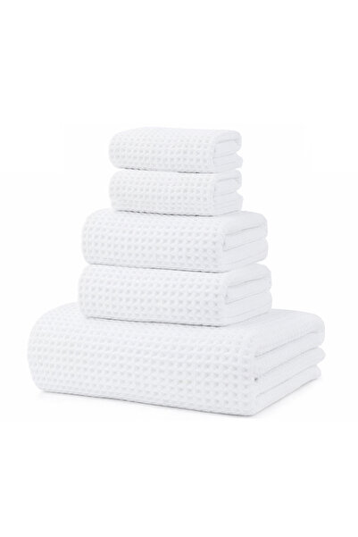 AXXO 5’li Beyaz Waffle Mikrofiber Havlu Seti 400 g/m² - Ultra Emici Hızlı Kur...
