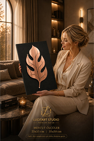 LucitART Gold Rose Aynalı Pleksi Yaprak Tablo | 25cmX35cm | Modern Duvar Deko...