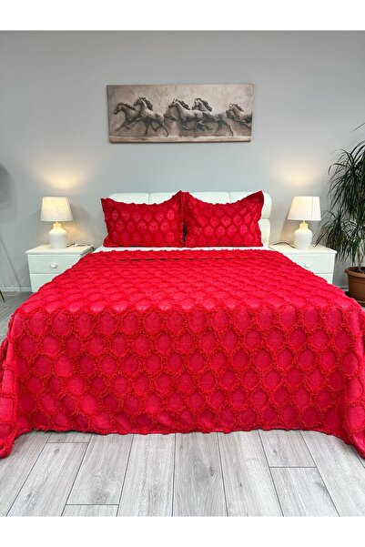 diabella Honeycomb Patterned 3 Piece Double Bedspread Pomegranate Flower