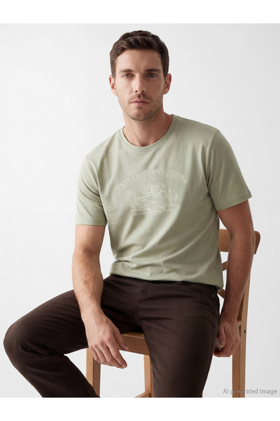 LC Waikiki Ανδρικό T-shirt με στρογγυλή λαιμόκοψη και στάμπα