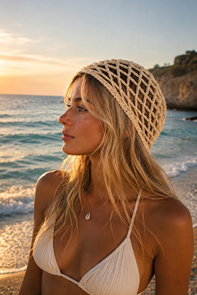 Modex Bohemian Style Simple Hand Knitted Mesh Beanie Hair Accessory