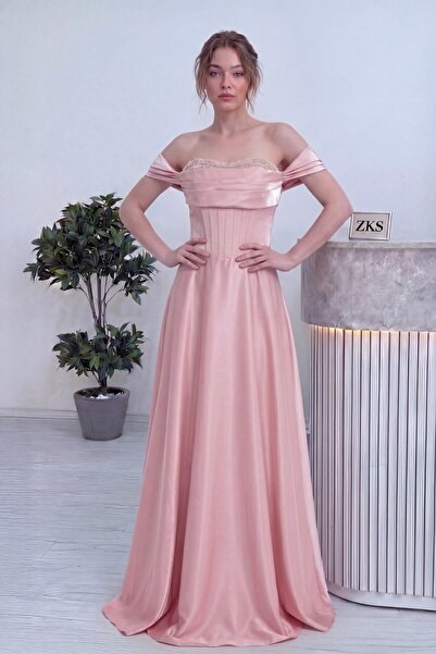 zks grup tekstil Women's Princess Model Off-Shoulder Corseted Stone Detailed ...