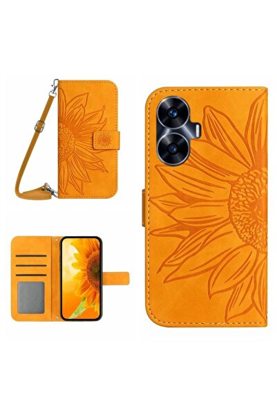 sscase Flower Embossed Leather Θήκη Πορτοφόλι Yellow (Realme C55)