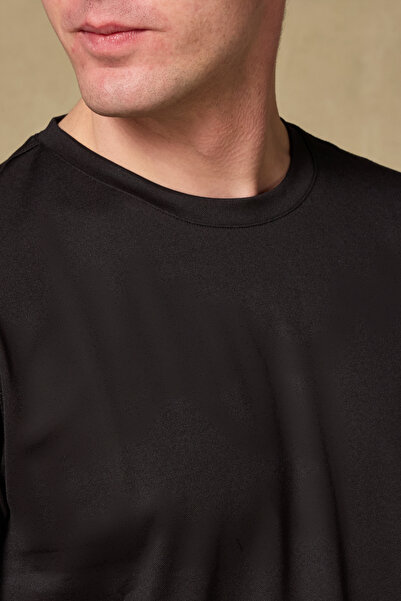 Abbate Palm Merserize Pamuklu Modern Fit Siyah Bisiklet Yaka Erkek Düz Polo Shirt