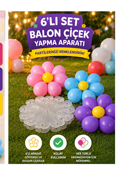 MACK PLUS 6'lı Balon Çiçek Yapma Aparatı – Parti ve Doğum Günü Süslemeleri İç...