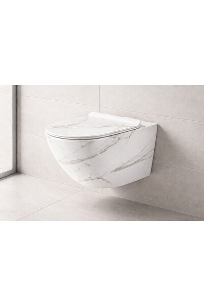 Casa Stile Vas WC suspendat marmorat alb, capac duroplast soft-close