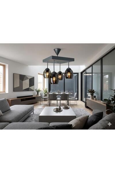 BİAVİZE SİYAH RENKLİ 4 LÜ CAMLI MODERN AVİZE